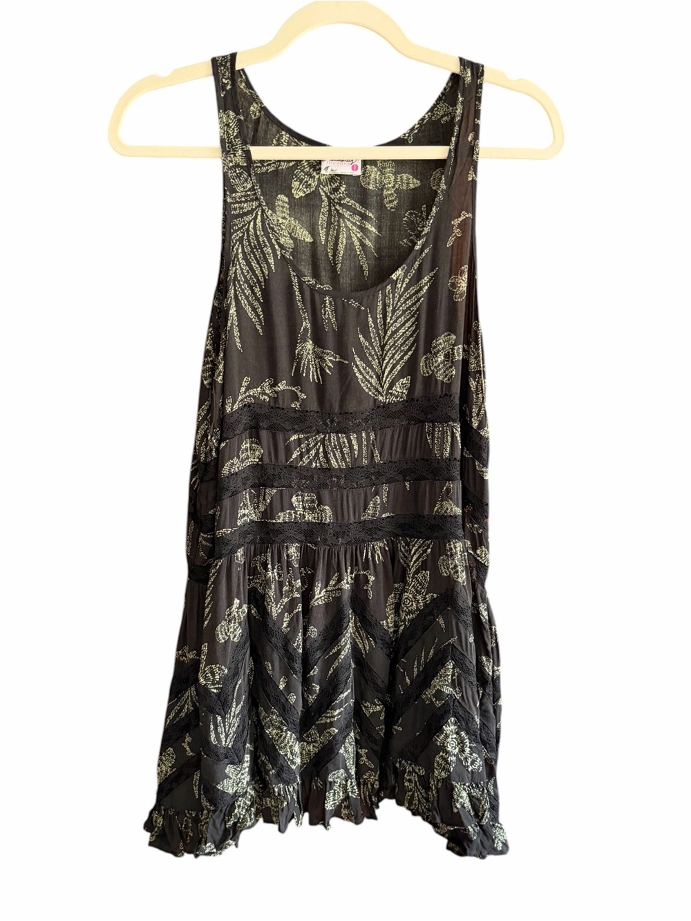 FREE PEOPLE Voile and Lace Trapeze Slip Dress Black Green Fern XS - Picture 3 of 11